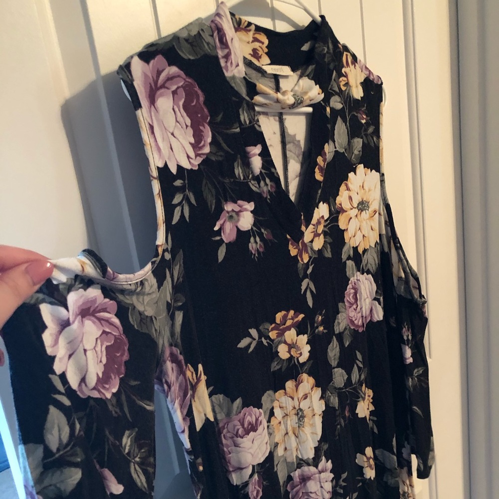 Cold-shoulder floral dress